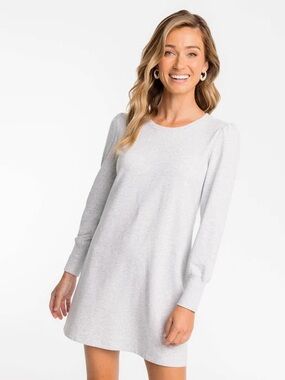Southern Tide Lindsey Gray Heather Puff Sleeve Preppy Sweatshirt Dress